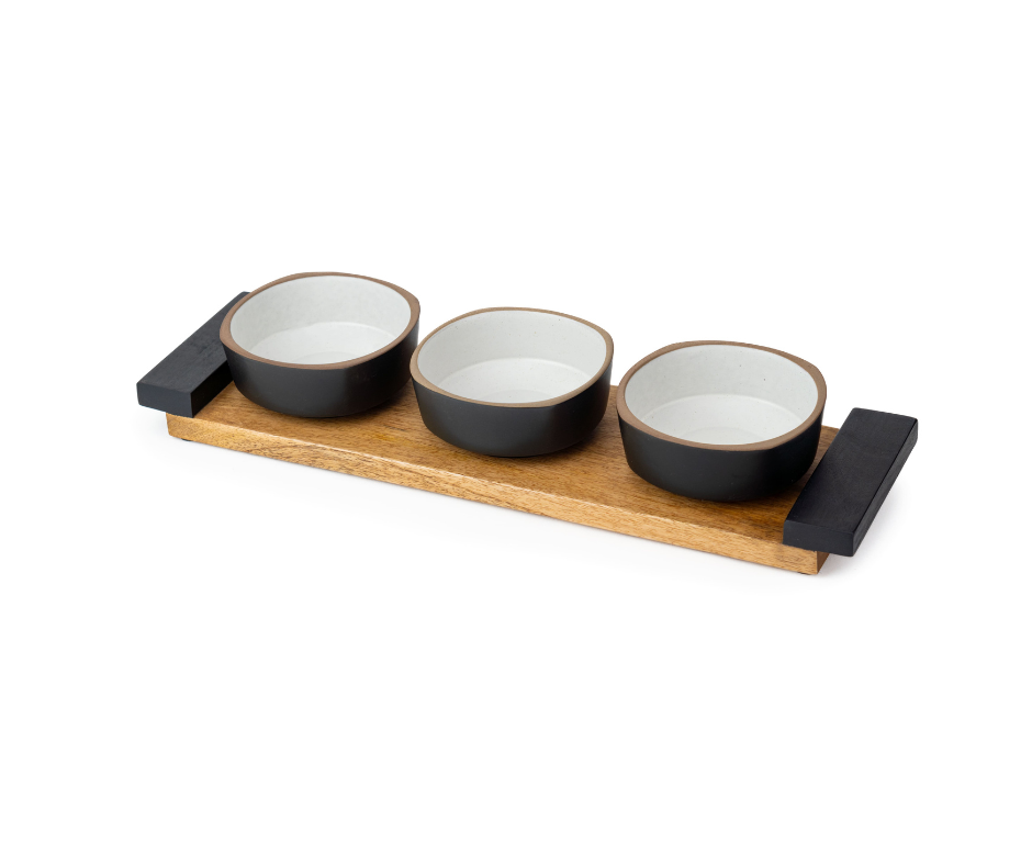 Shay Ceramic Snack Bowl & Tray Set | 300ml | Matte Finish | Japandi Collection Black