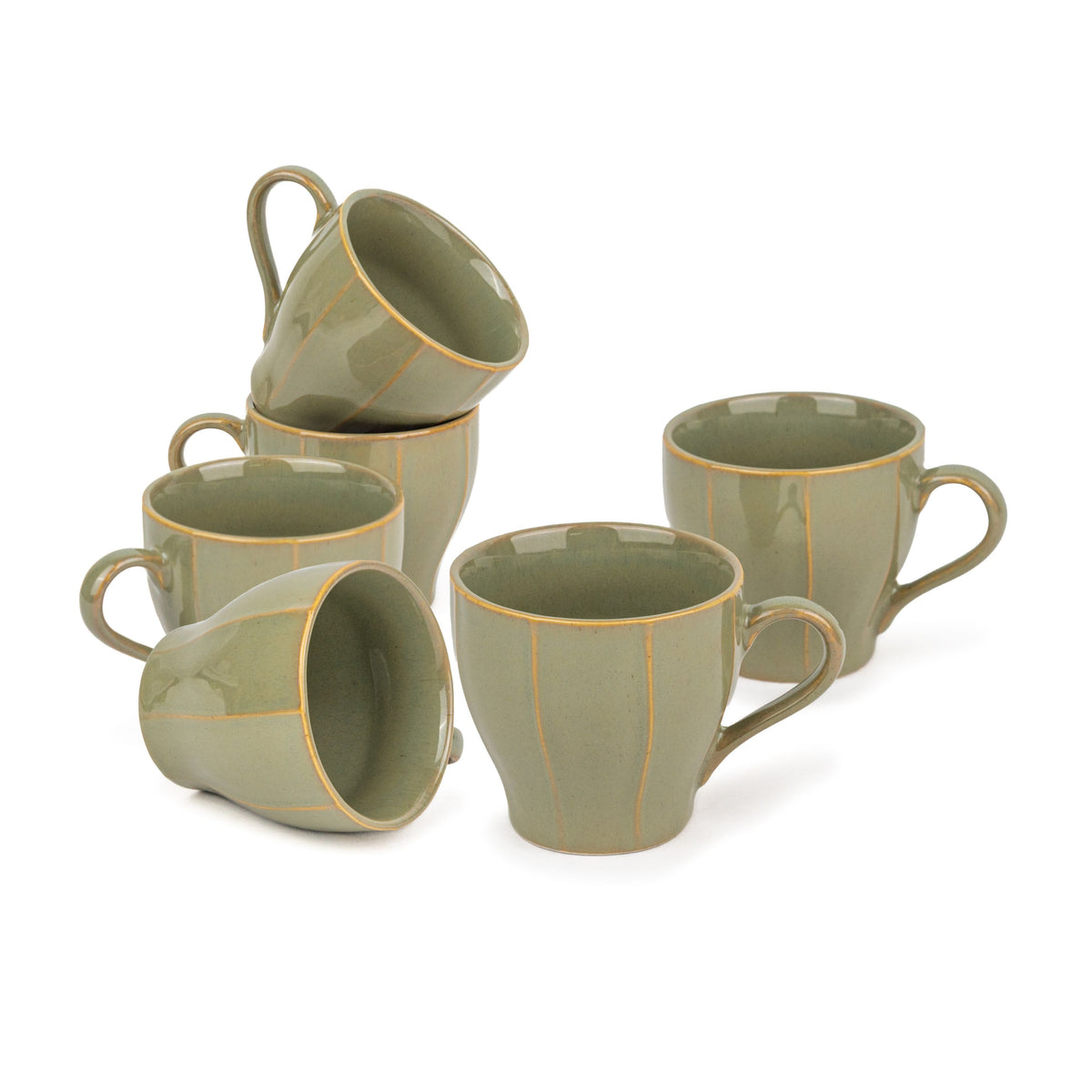Shay Ceramic Tea Cup Set of 6, 180ml Pista Self Reactive Collection | Modern Tableware Online India