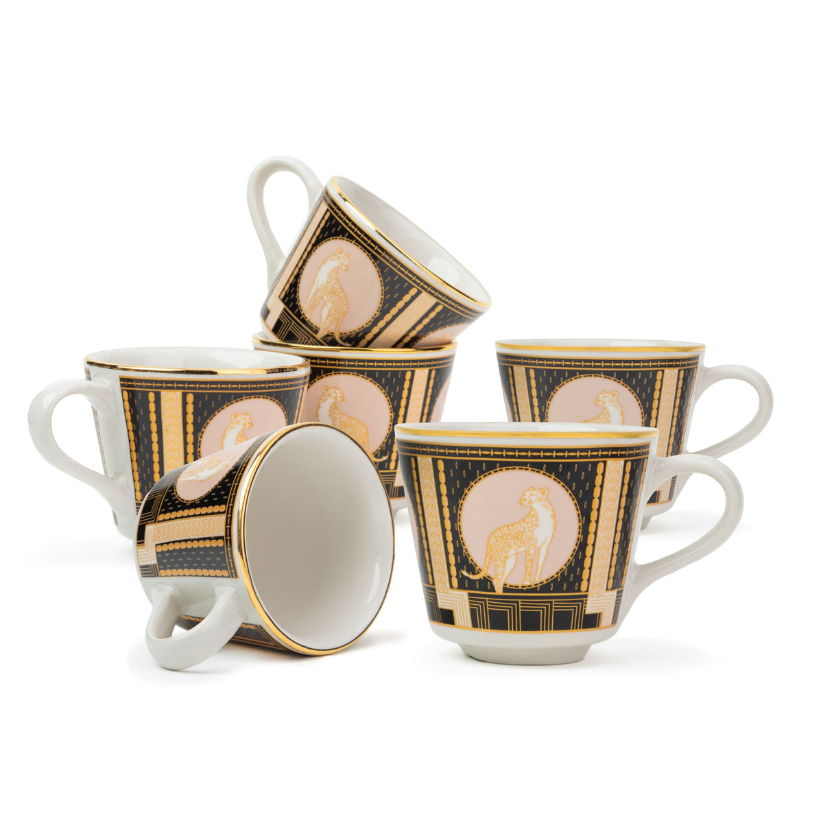 Shay Ceramic Tea Cup Set of 6, 180ml, Decorative Decal Collection | Modern Tableware Online India