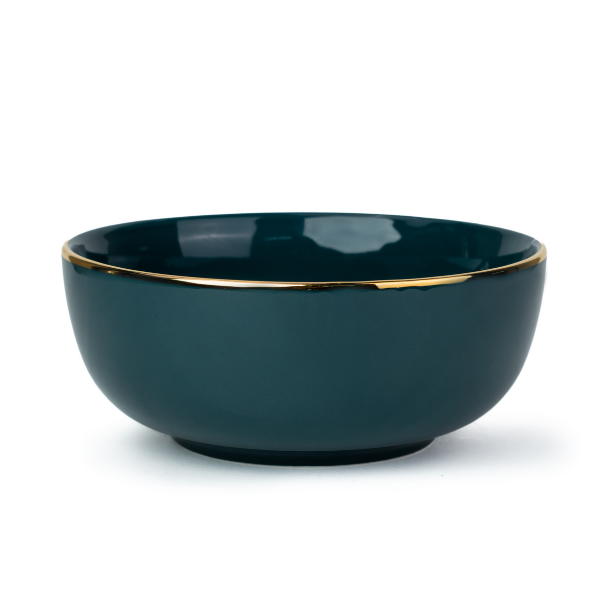 Shay Large Ceramic Serving Bowls Set, 1500ml, 1 Pc, Teal Gold | Gold Line Collection | Modern Tableware Online India