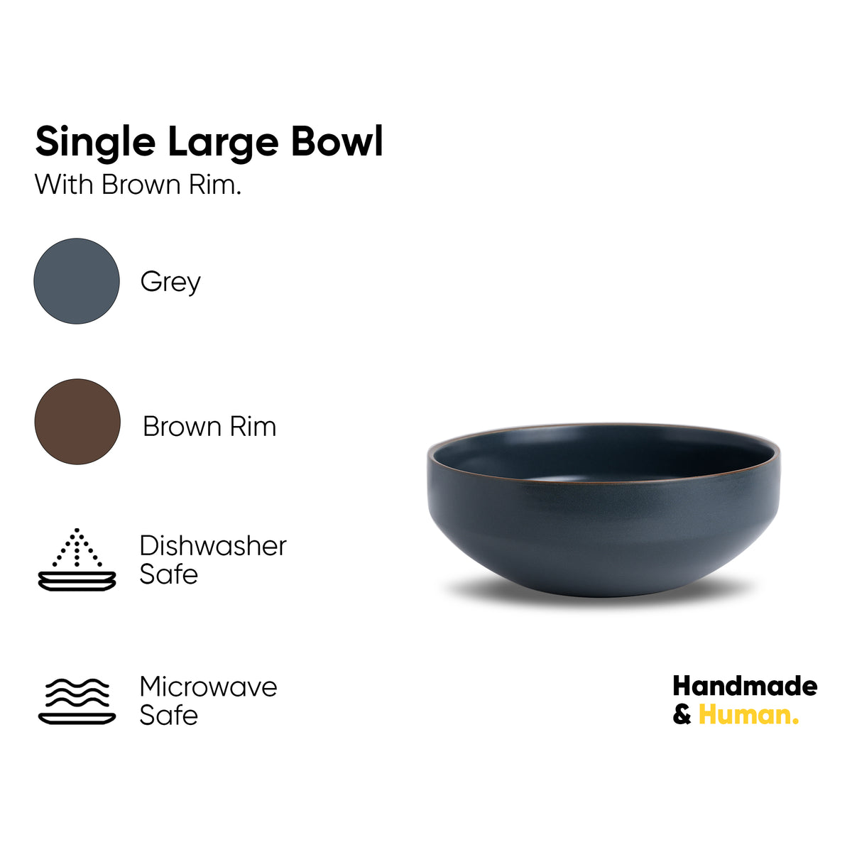 Large Ceramic Serving Bowl – Grey, 1500ml | Japandi Matte Finish