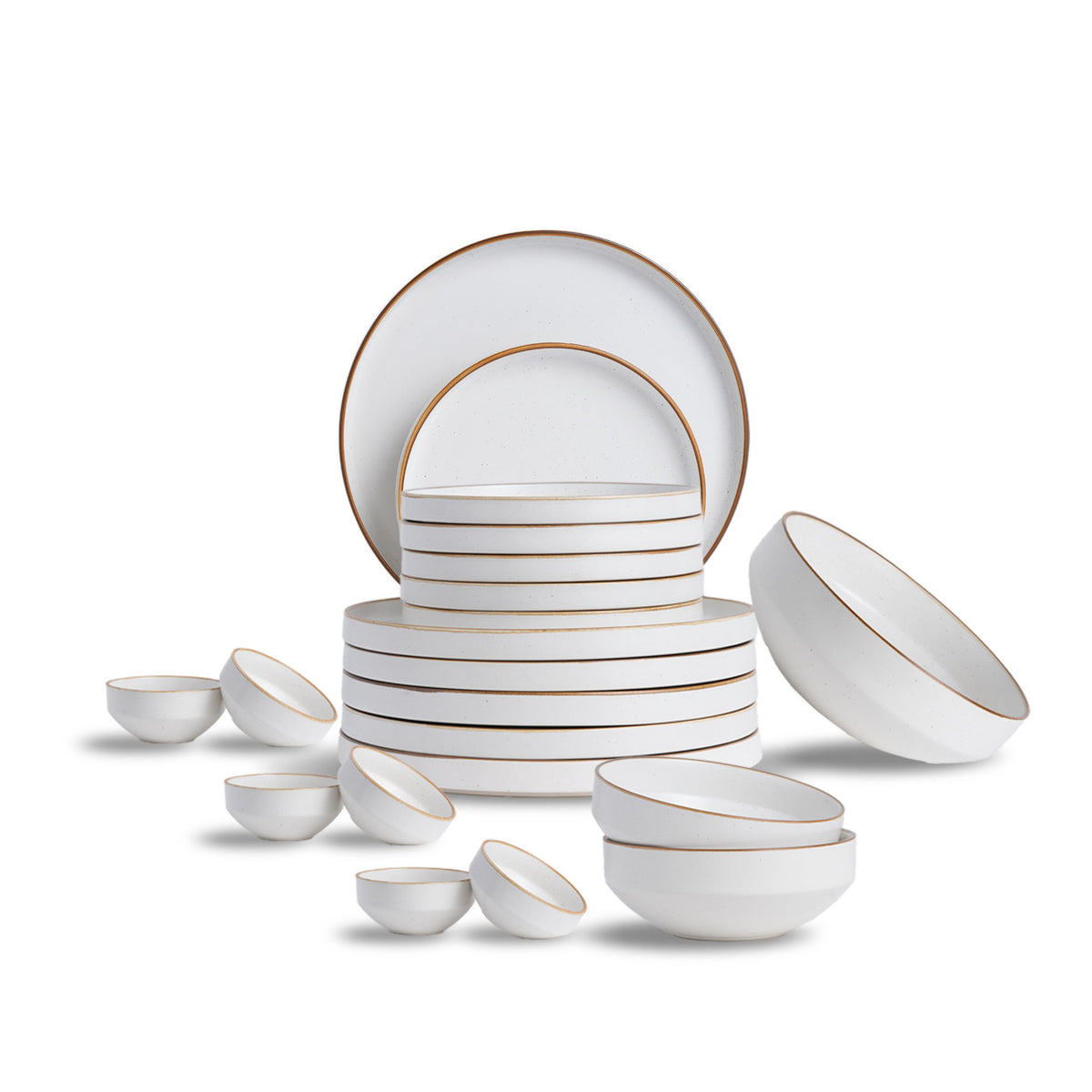 Ceramic Dinner Plates Set, 21 Pieces | Japandi Series | Matte Finish White