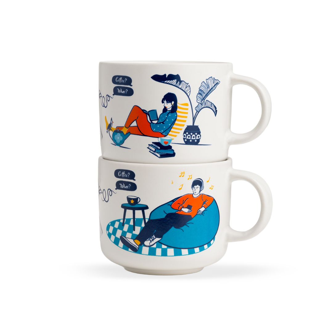 Shay Ceramic Cappuccino Cup Set of 2 His & Her (350ml) | Modern Tableware Online India