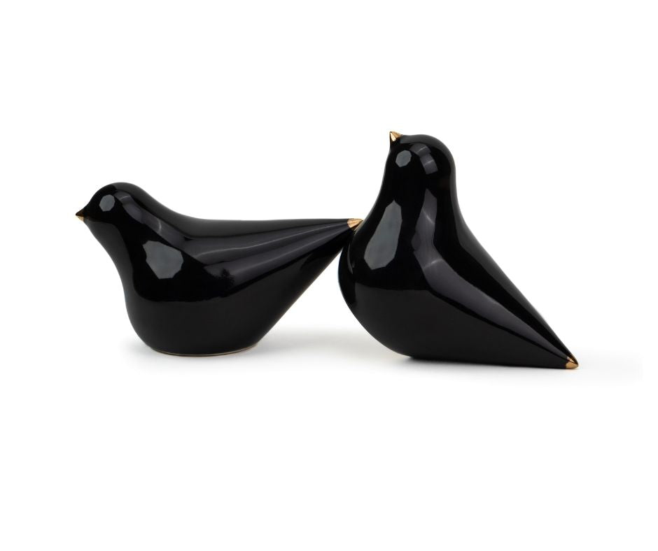 Shay Decorative Ceramic Dove Figurines, Black with Gold Accents, 15cm, Set of 2 | Home Decor Figurines | Modern Tableware Online India