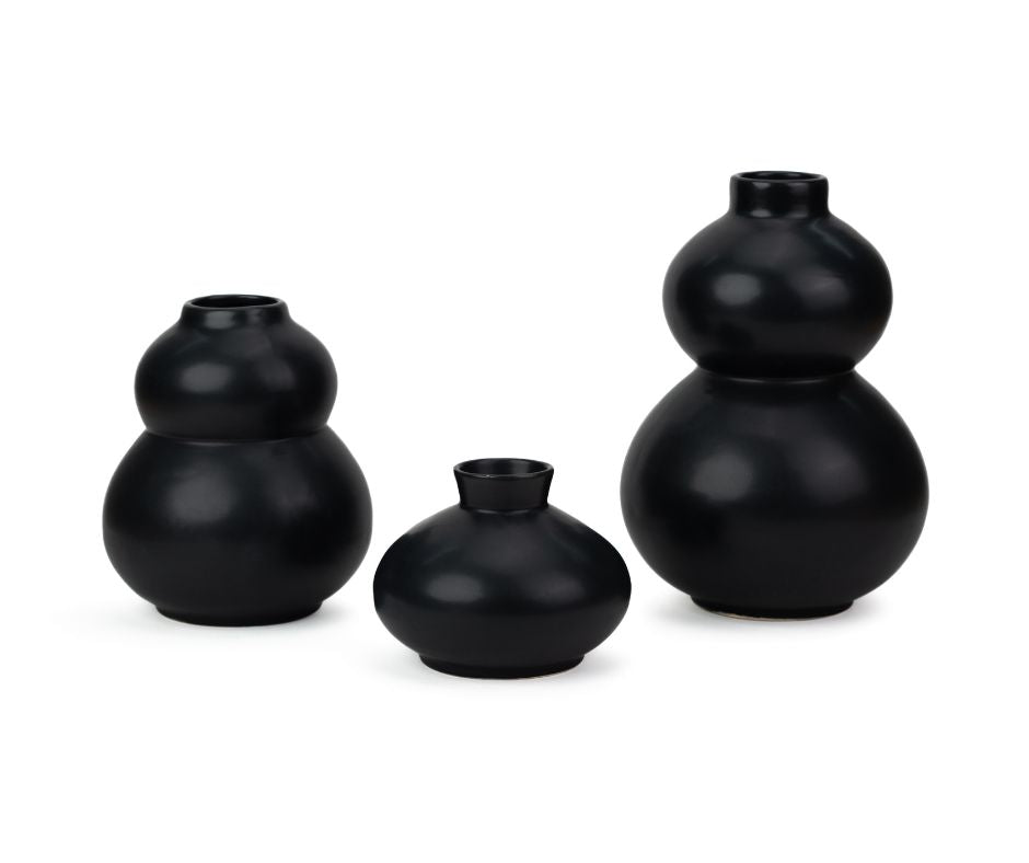 Shay Evo Ceramic Vase,Set of 3, Black | Ceramic Vases for Home Décor Collection | Modern Tableware Online India