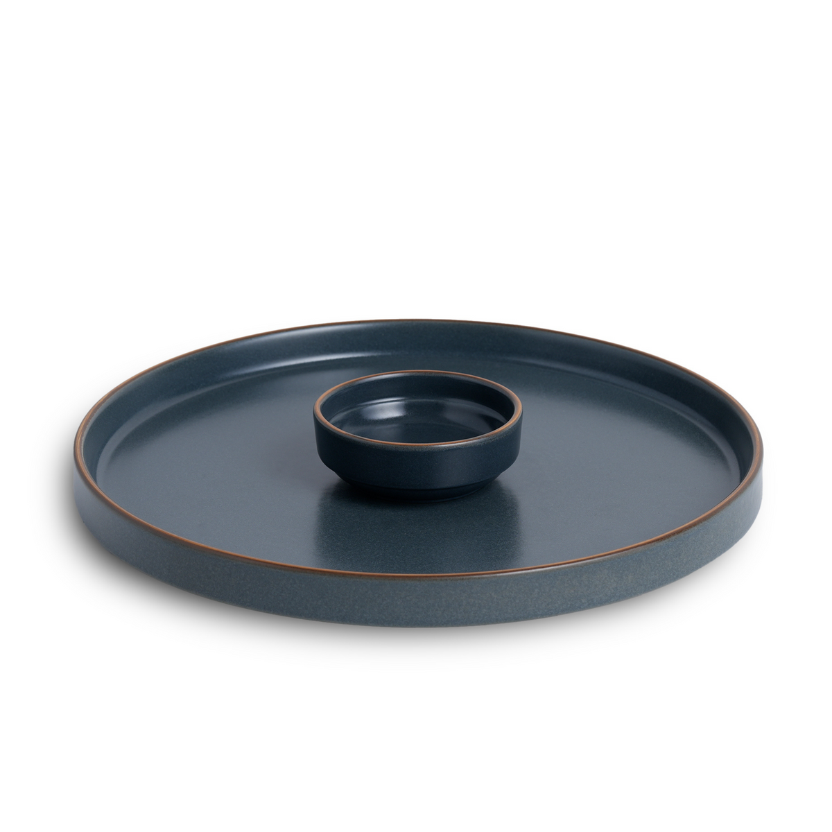 Japandi Ceramic Platter with Dip Bowl – Grey, Large