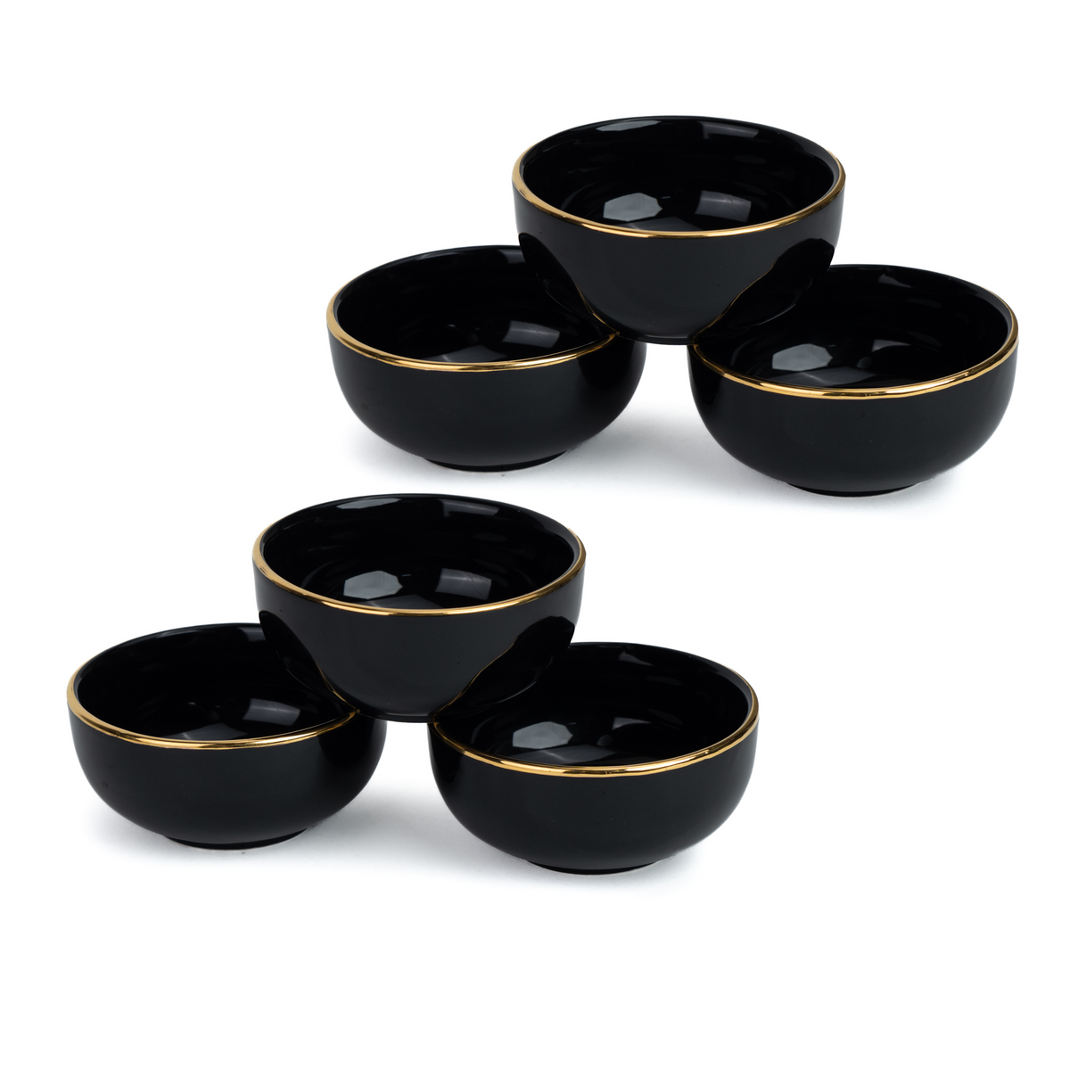 Shay Ceramic Veg Bowls Set of 6 for Dinner | 180ml | Gold Line Collection | Modern Tableware Online India