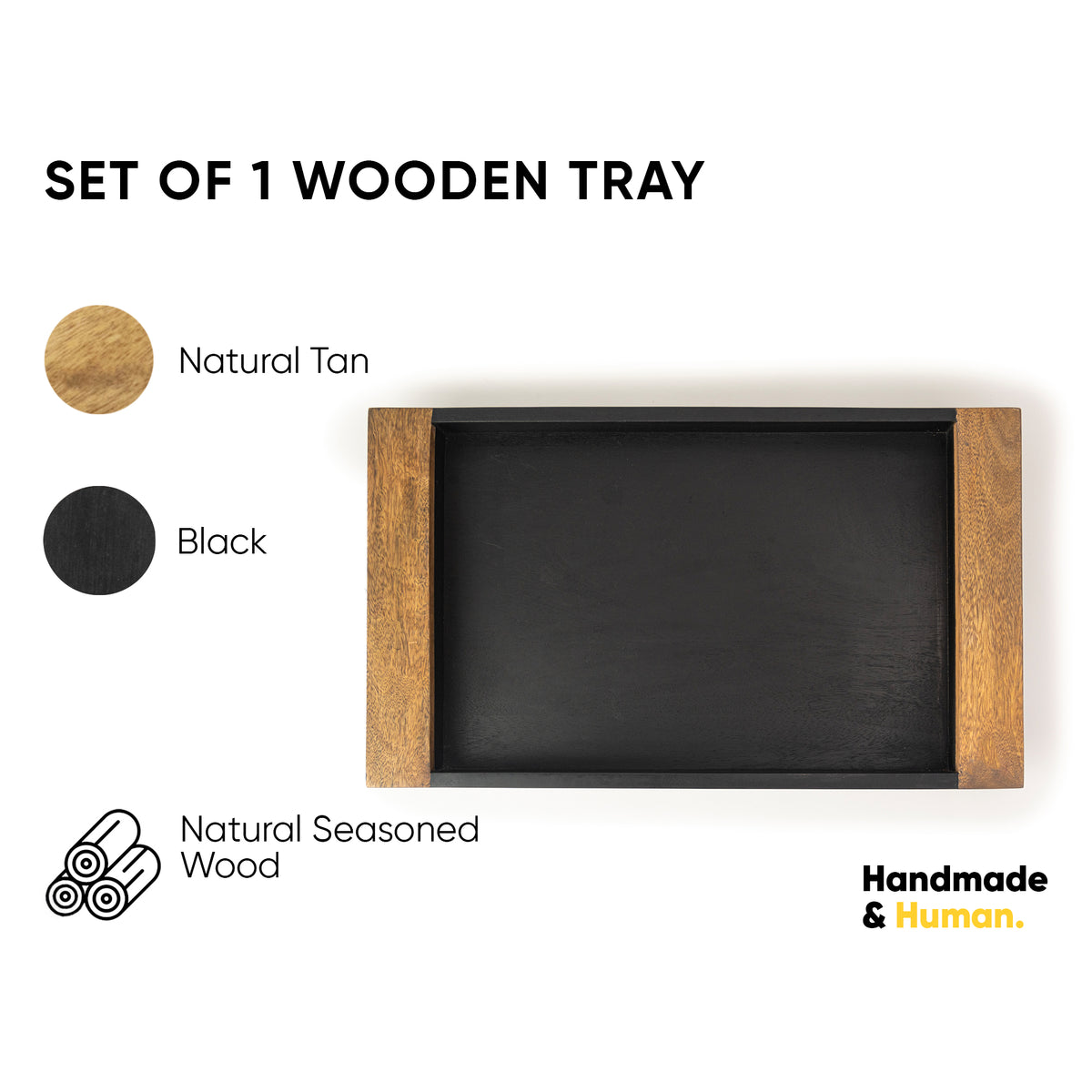 Large Wooden Serving Tray | Black Wood Tray for Elegant Serving