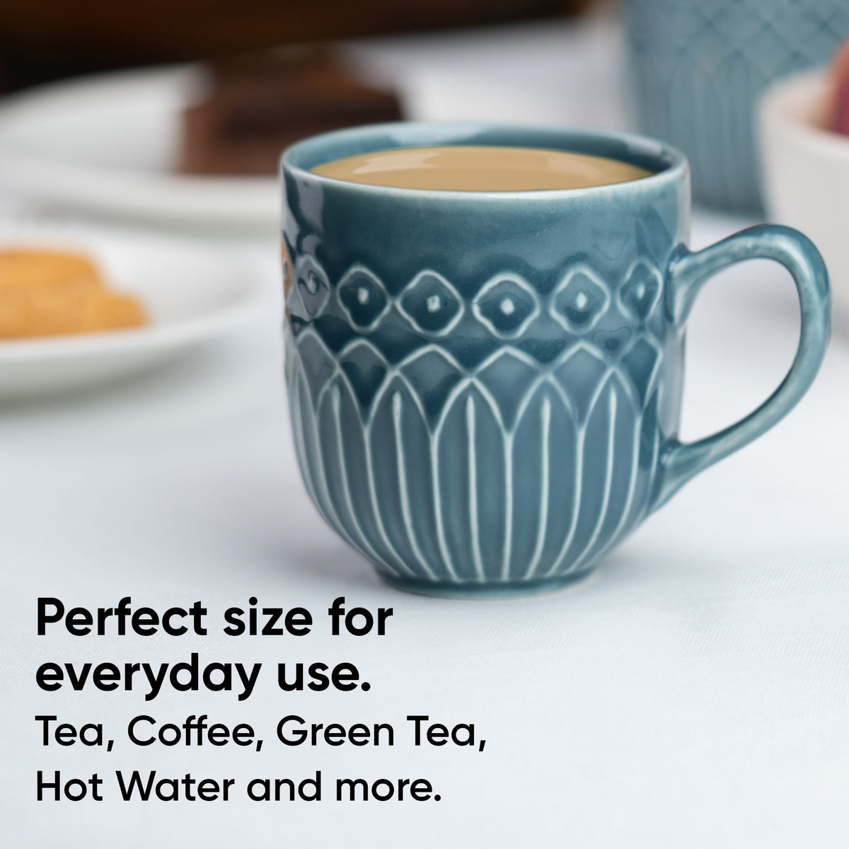 Carving Ceramic Coffee Mug – Blue Grey, 330ml