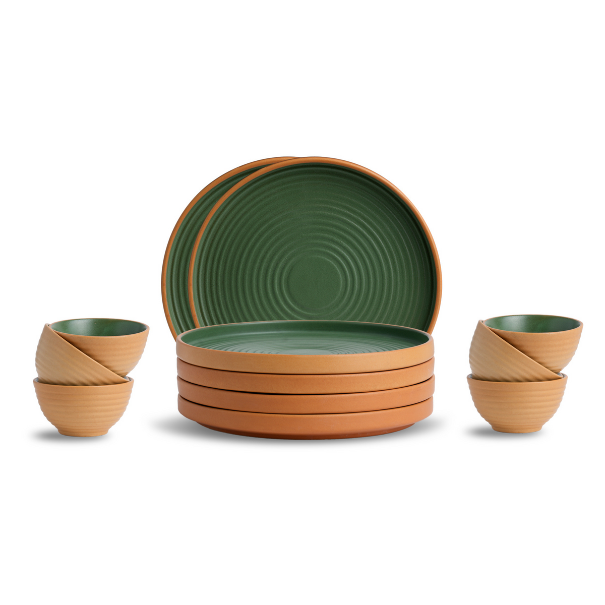 Shay Ceramic Modern Dinner Set 12 Pcs | Klay Green | Matte Finish | Modern Tableware Online India