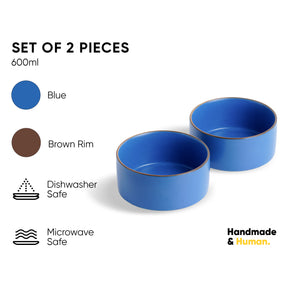 Ceramic Cereal Bowl Set, 15cm, 2 Pieces, Blue | Japandi Serving Bowls