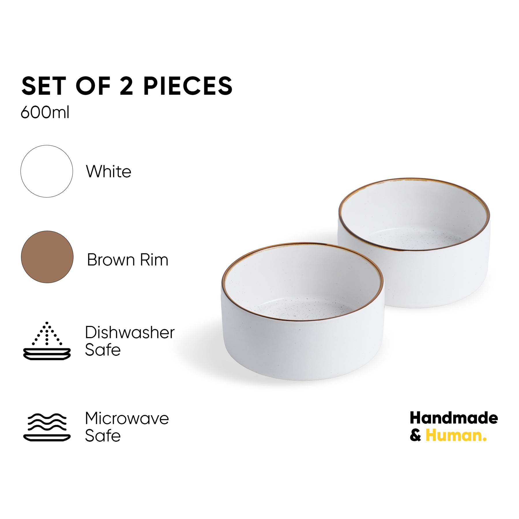 Ceramic Cereal Bowl Set, 15cm, 2 Pieces, White | Japandi Serving Bowls