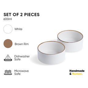 Ceramic Cereal Bowl Set, 15cm, 2 Pieces, White | Japandi Serving Bowls
