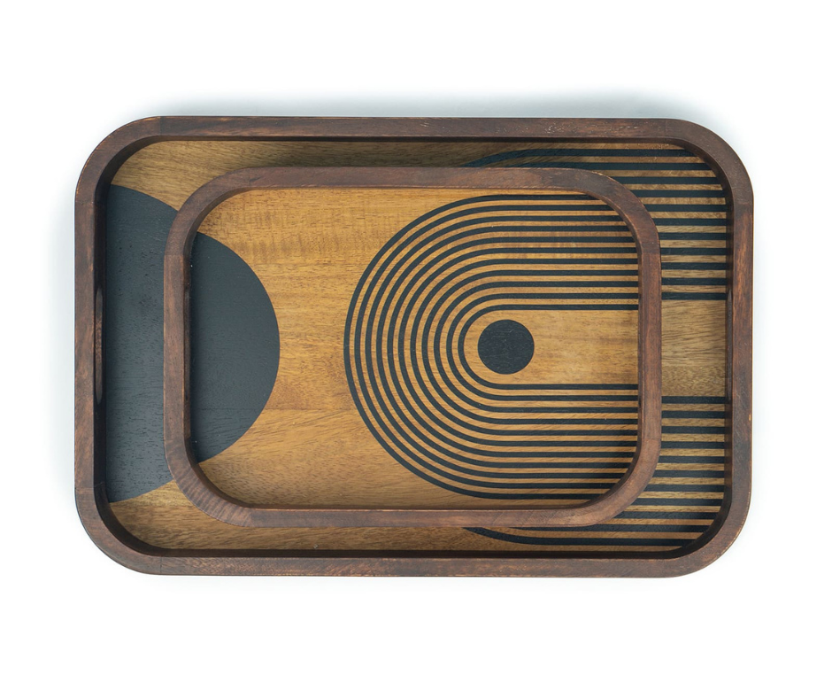 Wooden Serving Tray | Elegant & Durable Wood Tray for Serving Zen Garden Set of 2