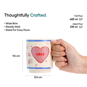 Premium Coffee Mug 370ml | XOXO Ceramic Coffee Cup | Glossy Love Mug