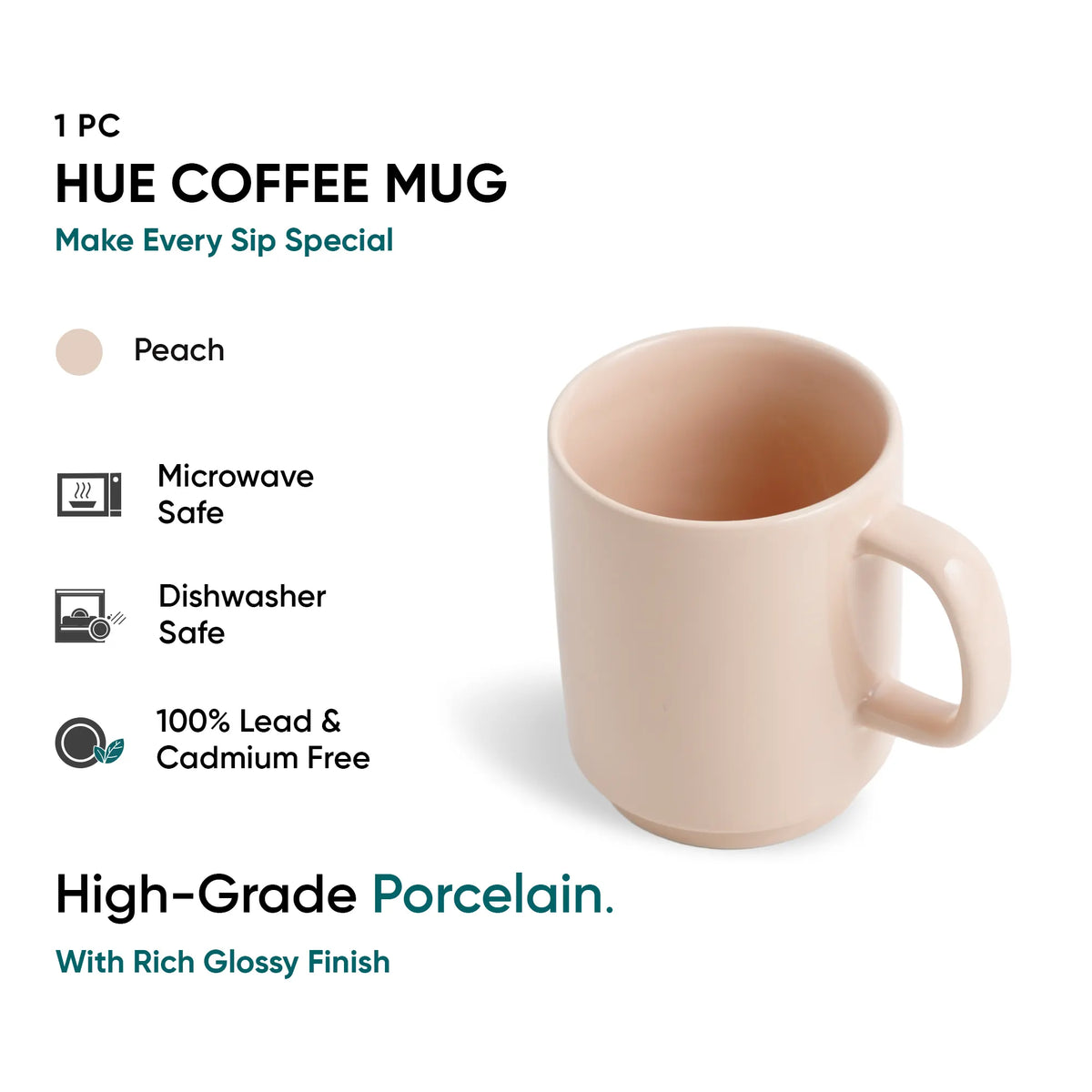 Hue coffee mug with peach color on a white background
