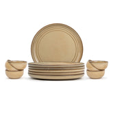Shay Ceramic Dinner Plates Set, 12 Pieces | Beige Self Reactive Collection | Modern Tableware Online India