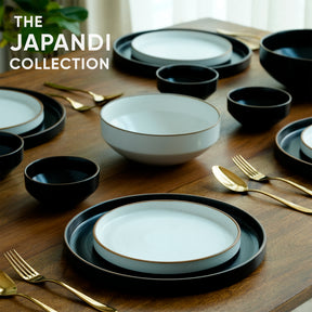 Ceramic Dinner Plates Set, 21 Pieces | Black Japandi Series