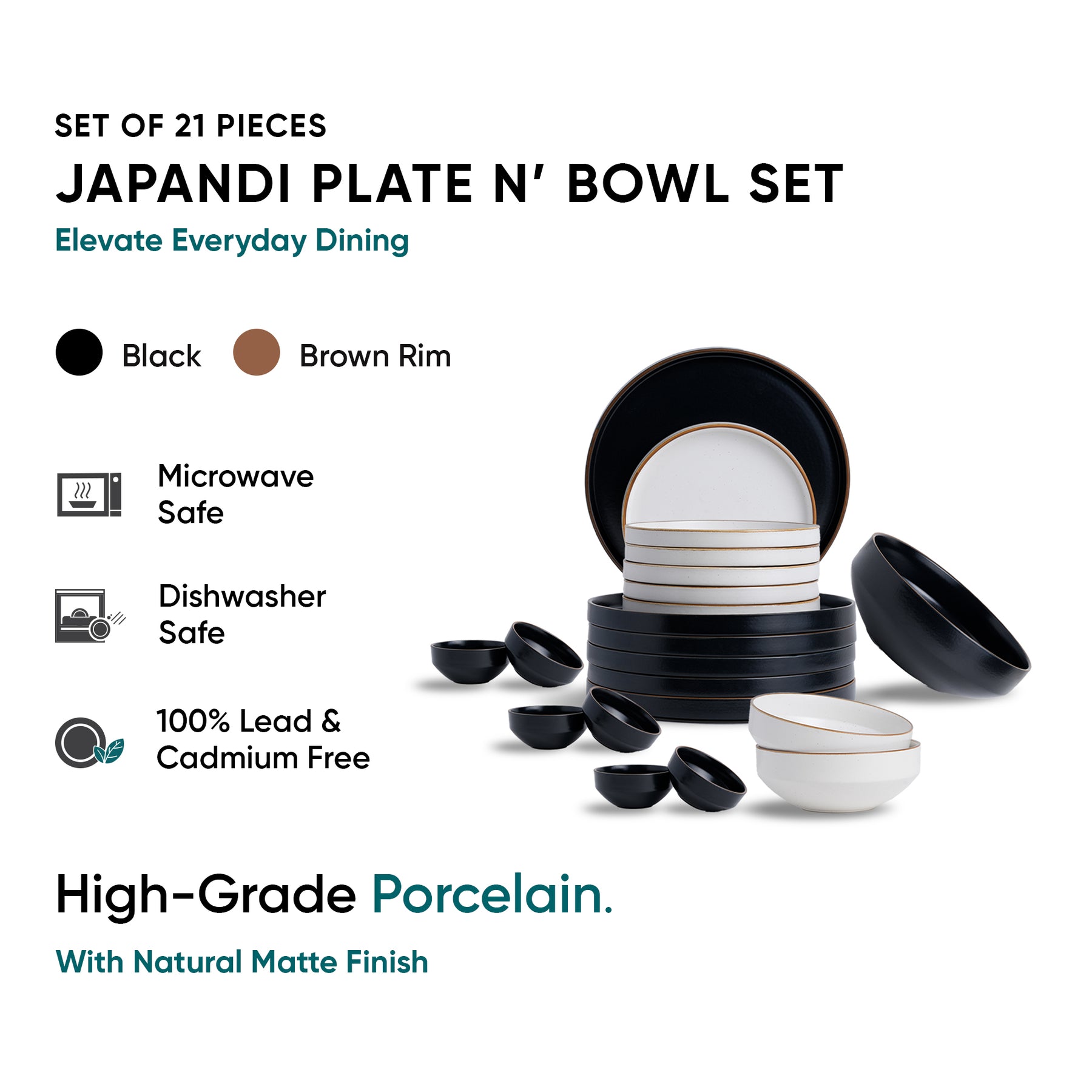 Ceramic Dinner Plates Set, 21 Pieces | Japandi Series