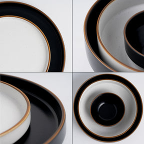 Ceramic Dinner Plates Set, 21 Pieces | Black Japandi Series
