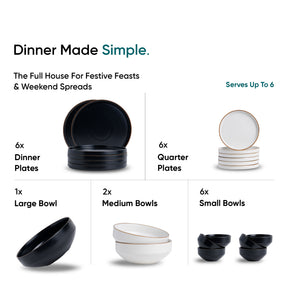 Ceramic Dinner Plates Set, 21 Pieces | Black Japandi Series