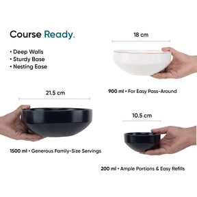 Ceramic Dinner Plates Set, 21 Pieces | Black Japandi Series