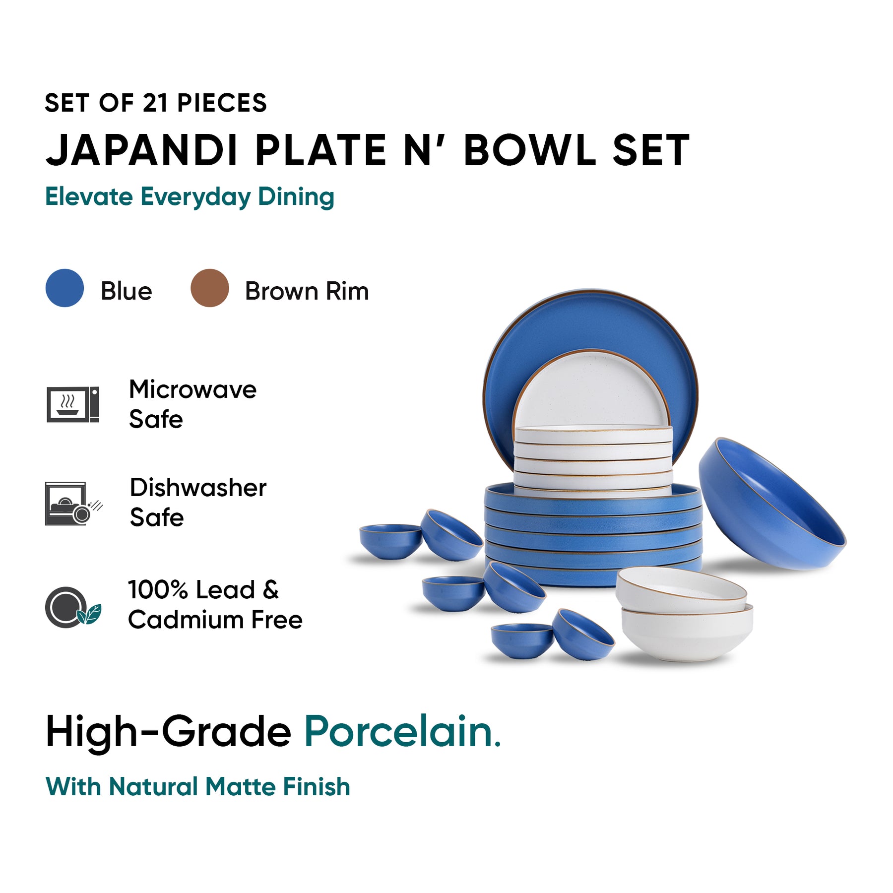 Ceramic Dinner Plates Set, 21 Pieces | Japandi Series