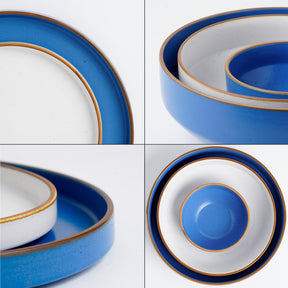 Ceramic Dinner Plates Set, 21 Pieces | Blue Japandi Series