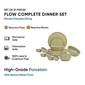 Ceramic Pista Dinner Plates Set, 21 Pieces | Self Reactive Collection