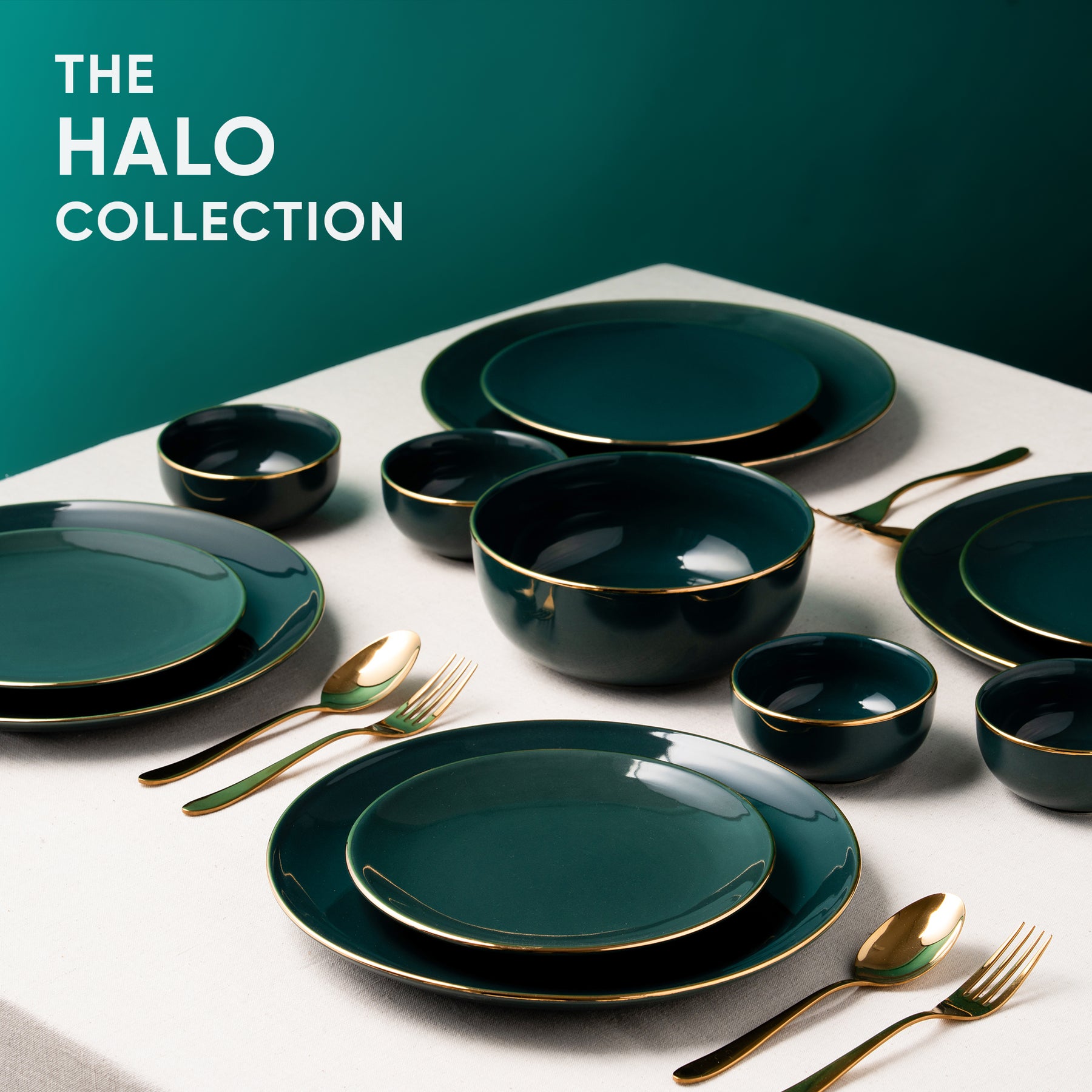 Ceramic Dinner Plates Set, 21 Pieces, Goldline Collection