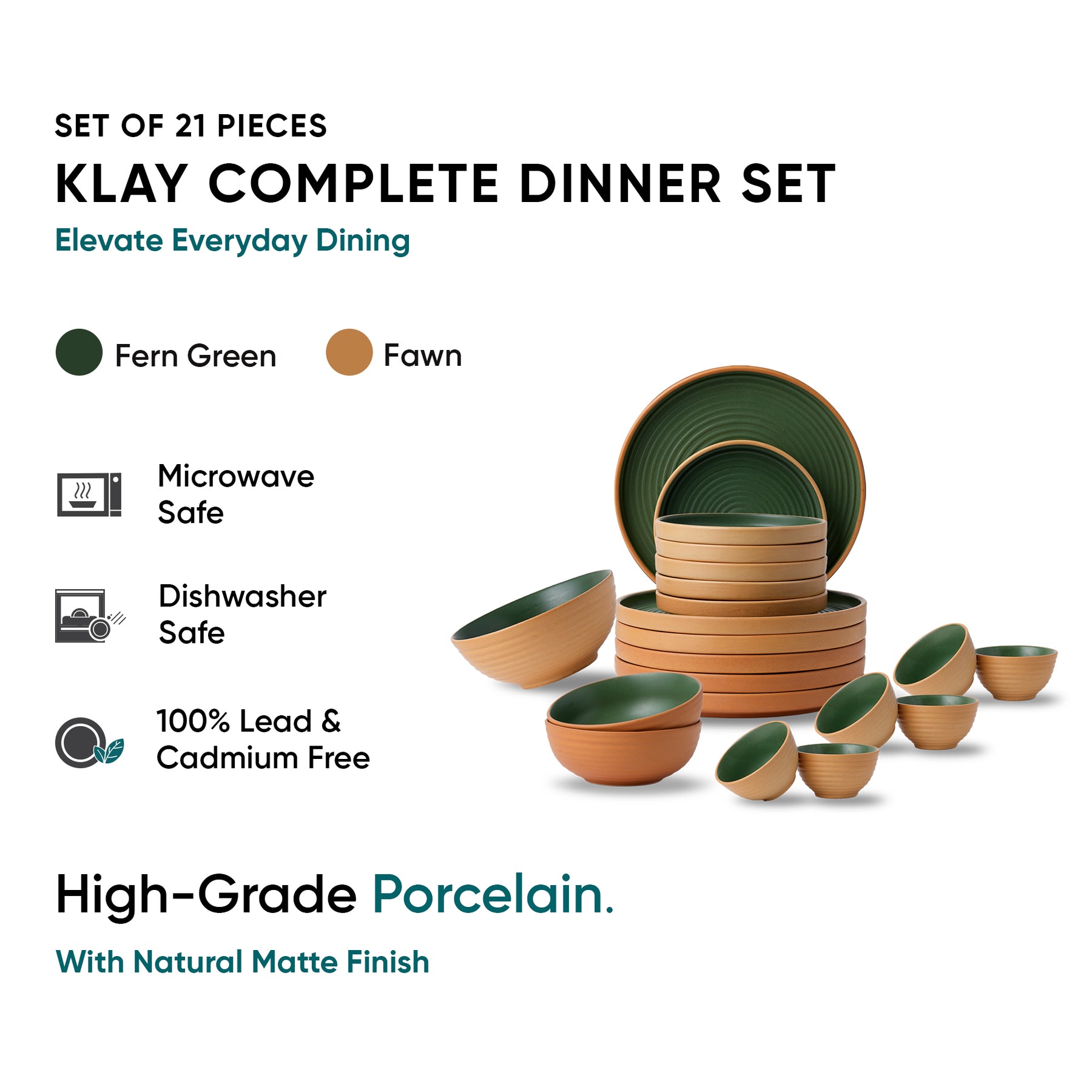Ceramic Modern Dinner Set 21 Pcs | Klay Collection | Stoneware | Matte Finish
