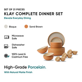 Ceramic Modern Dinner Set 21 Pcs | Klay Collection | Stoneware | Matte Finish