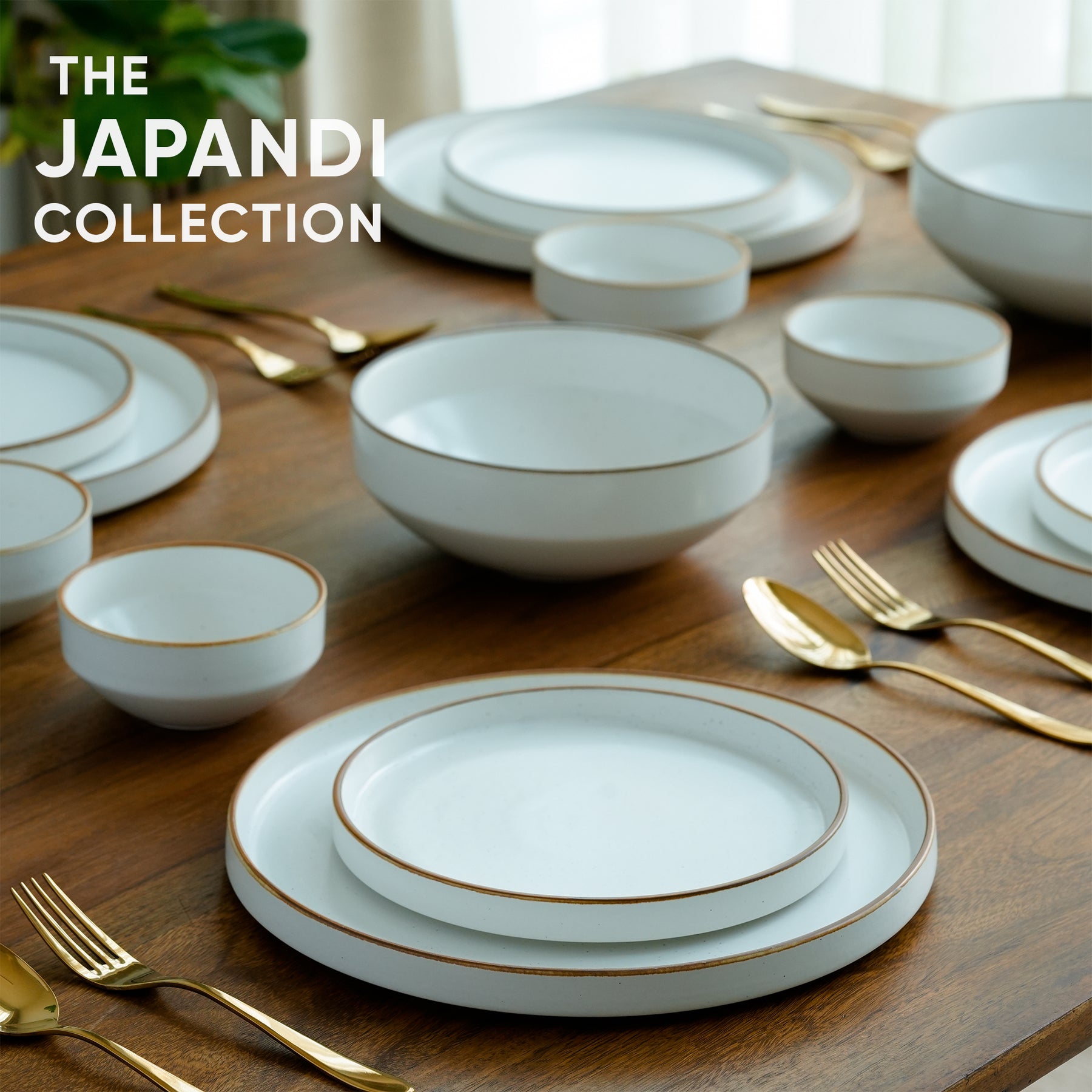 Ceramic Dinner Plates Set, 21 Pieces | Off White Japandi Series