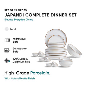 Ceramic Dinner Plates Set, 21 Pieces | Japandi Series