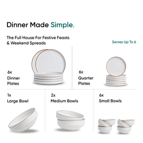 Ceramic Dinner Plates Set, 21 Pieces | Off White Japandi Series