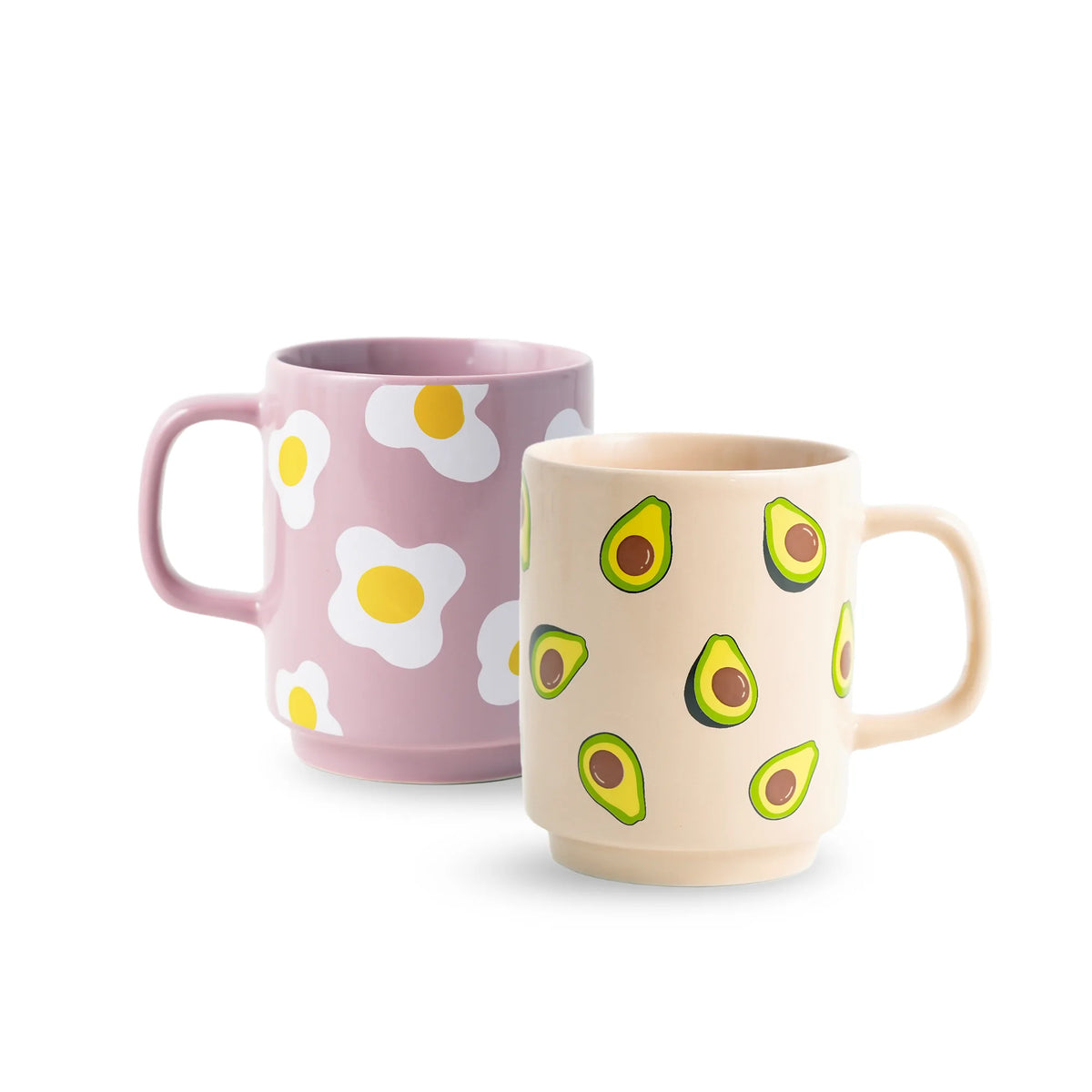 Ceramic Mug Set of 2 – Egg & Avocado | 300ml | Glossy Finish | Porcelain