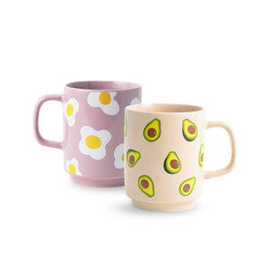 Ceramic Mug Set of 2 – Egg & Avocado | 300ml | Glossy Finish | Porcelain
