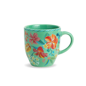 Ceramic Coffee Mugs Set of 2 Big Bold Floral Mint, 300ml
