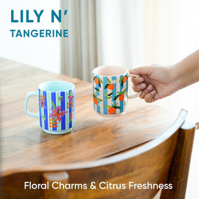 Tangerine & Lily Ceramic Coffee Mug Set of 2 – Rise Collection