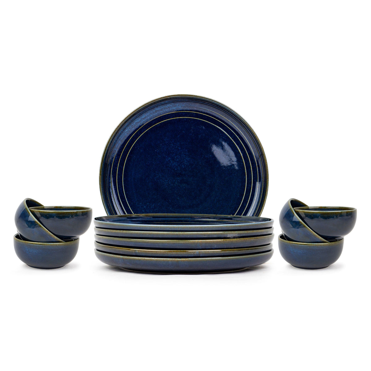 Shay Ceramic Dinner Plates Set, 12 Pieces | Blue Self Reactive Collection | Modern Tableware Online India
