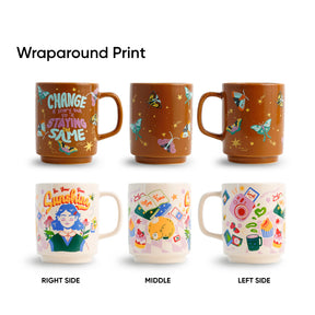 Ceramic Mug Set of 2 – Sunshine & Change Is Scary | 300ml | Glossy Finish | Porcelain