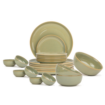 Shay Ceramic Pista Dinner Plates Set, 21 Pieces | Self Reactive Collection | Modern Tableware Online India