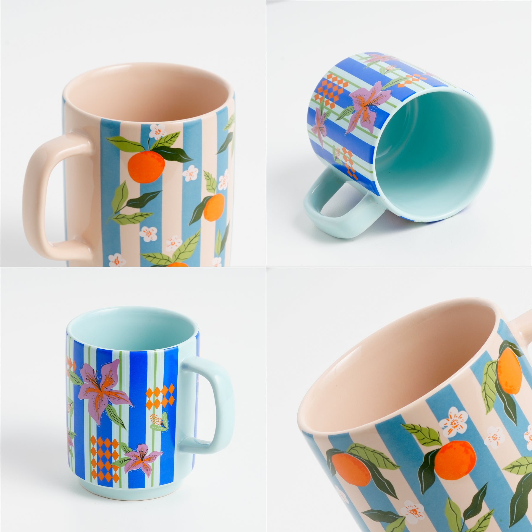 Tangerine & Lily Ceramic Coffee Mug Set of 4 – Rise Collection