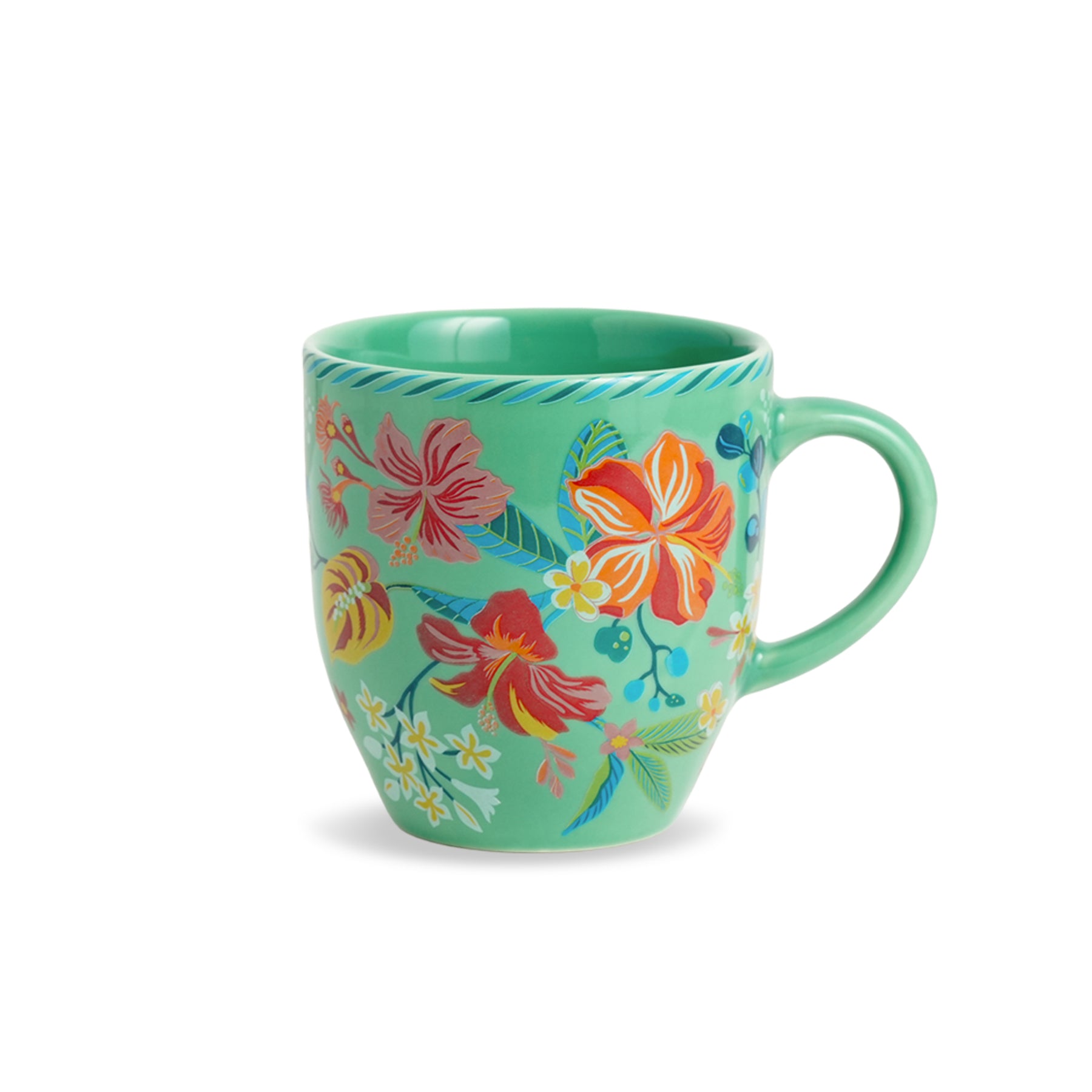Ceramic Coffee Mugs Set of 6  Big Bold Floral Mint, 300ml