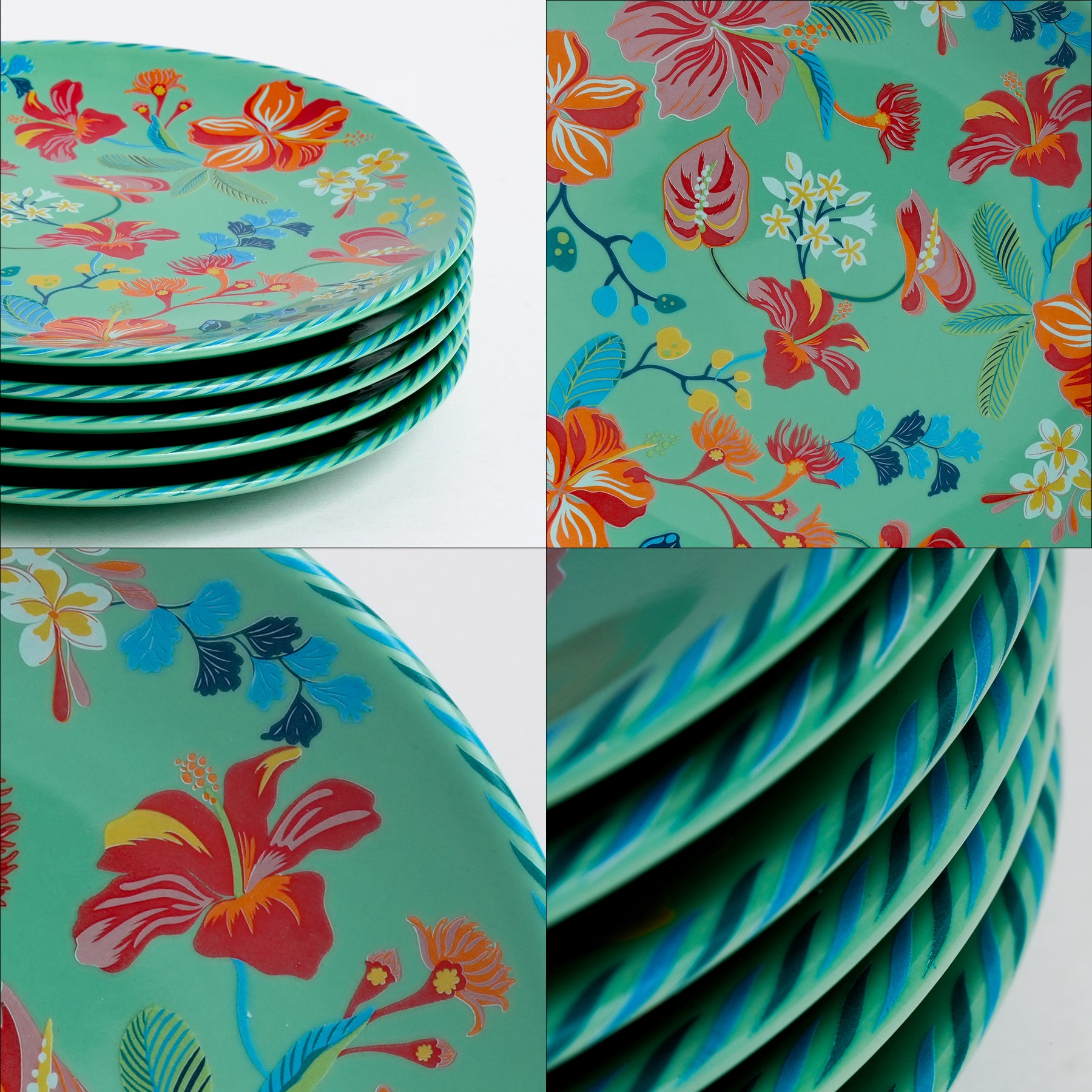 Quarter Plates Set of 6  Big Bold Floral Mint