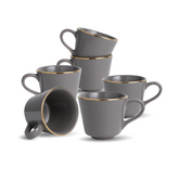 Shay Ceramic Tea Cup Set of 6, Grey with Real Gold Line, 180ml | Modern Tableware Online India