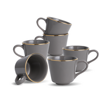 Ceramic Tea Cup Set of 6, 180 ml, Real Gold Line Gray