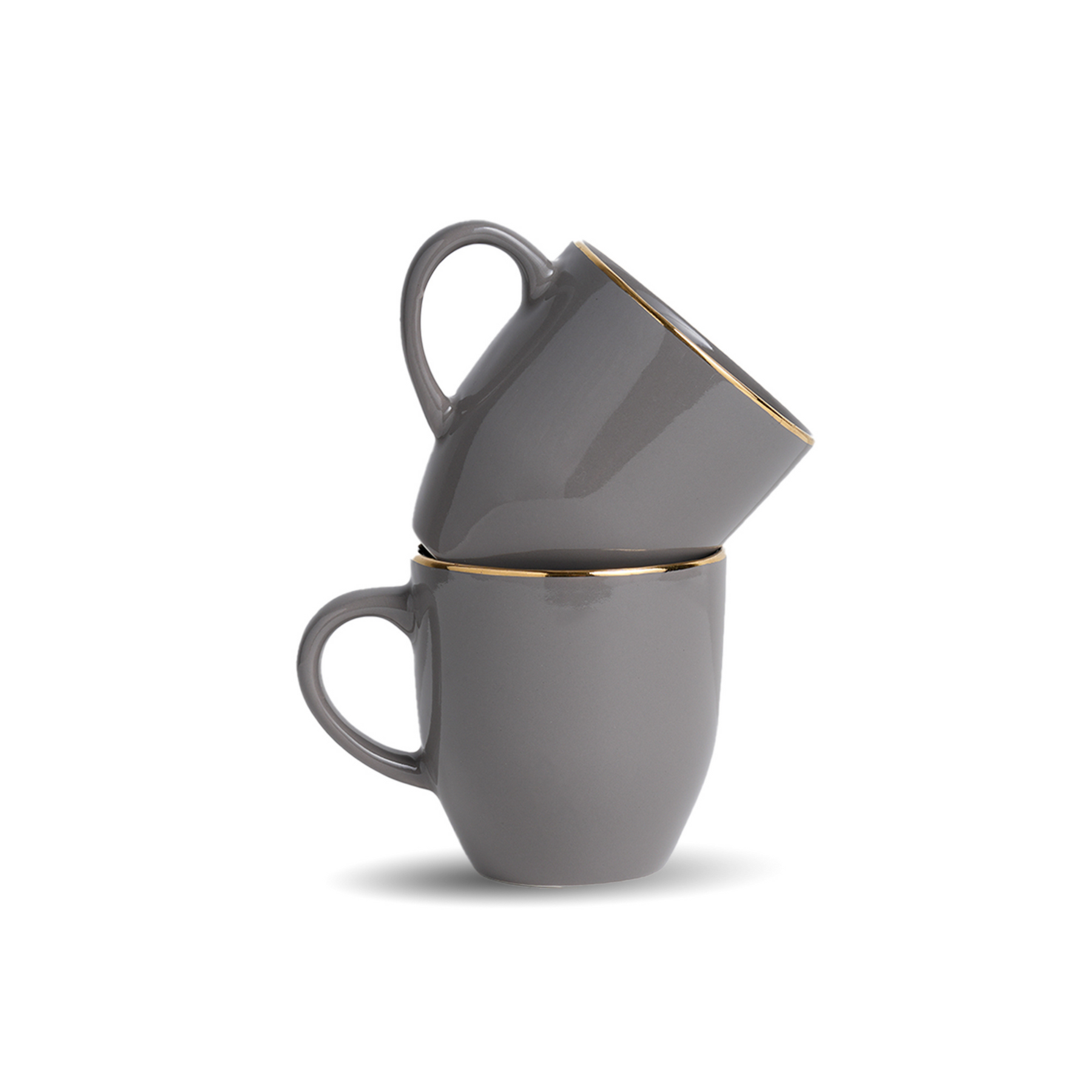 Ceramic Coffee Mug Set – Gold Line Milk Mug Collection | Glossy Finish Gray Set of 2