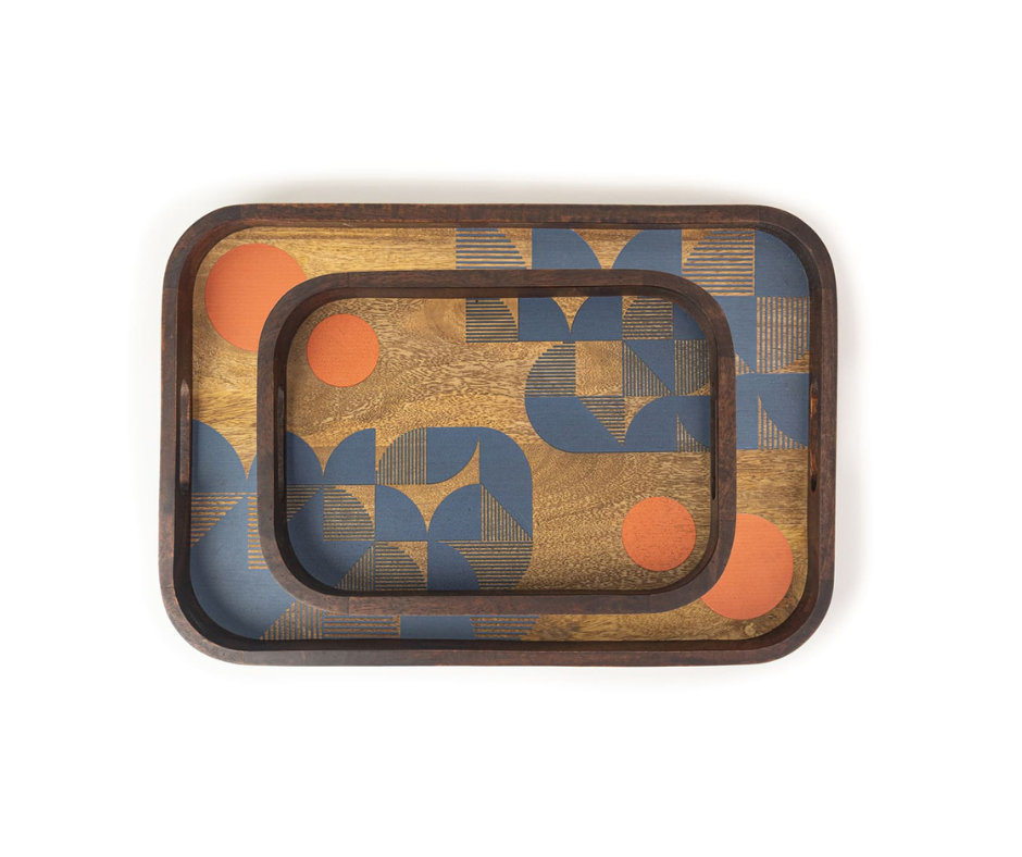 Wooden Serving Tray | Elegant & Durable Wood Tray for Serving Bauhaus Set of 2