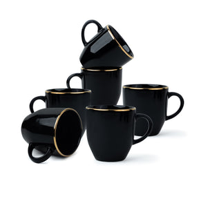 Ceramic Coffee Mug Set – Gold Line Milk Mug Collection | Glossy Finish Black Set of 6